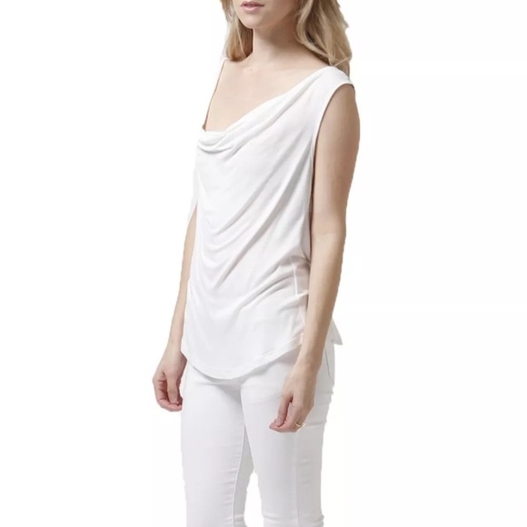 Caché Women's Cowl Neck Tank Top Strap Back Draped White Silky Small - Picture 1 of 6